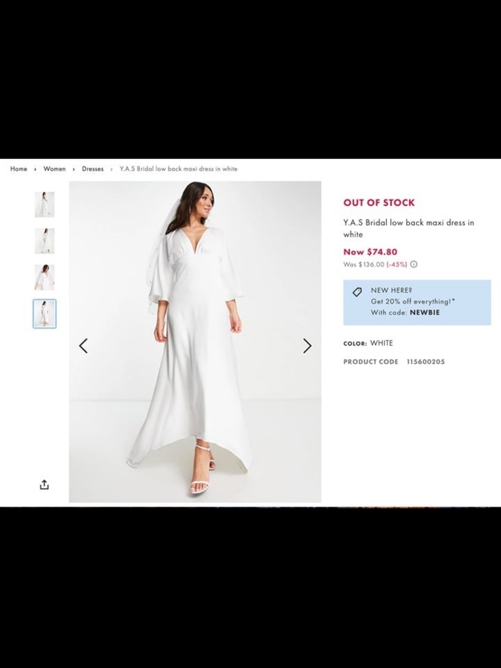 ASOS Bridal White V-Neck Low-Back Maxi Dress